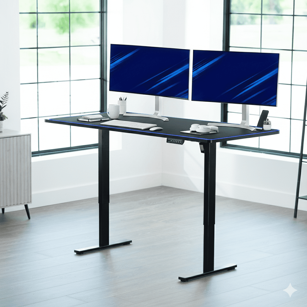 VIVO Electric 71” x 30” Stand Up Desk with RGB, Black Table Top, Black Frame