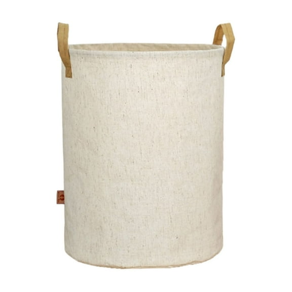 Large Folding Storage Basket | Waterproof Cotton Linen Laundry Hamper | 35x40cm Multi-Purpose Organizer for Bathroom, Toys & Clothes | White Collapsible Bin with Carry Handle