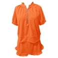 thumbnail image 6 of Short Sets for Women Short Puff Sleeve Half Zip T Shirt and Ruffled Shorts 2 Piece Matching Set Womens Lounge Set, 6 of 6