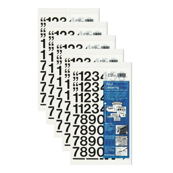 Chartpak 1-inch Black Stick-on Vinyl Numbers (01130), 5 PACKS