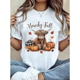 thumbnail image 1 of 100% Cotton Thanksgiving Graphic Women T Shirt Howdy Fall Highland Cow Happy Thanksgiving Autumn Vibes Fall T-Shirt, 1 of 8
