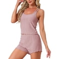 thumbnail image 4 of INSPIRE CHIC Women's Pointelle Pajama Sleepwear Solid Camisole Tops with Shorts Double Strap Loungewear Sets L Light Coffee, 4 of 6