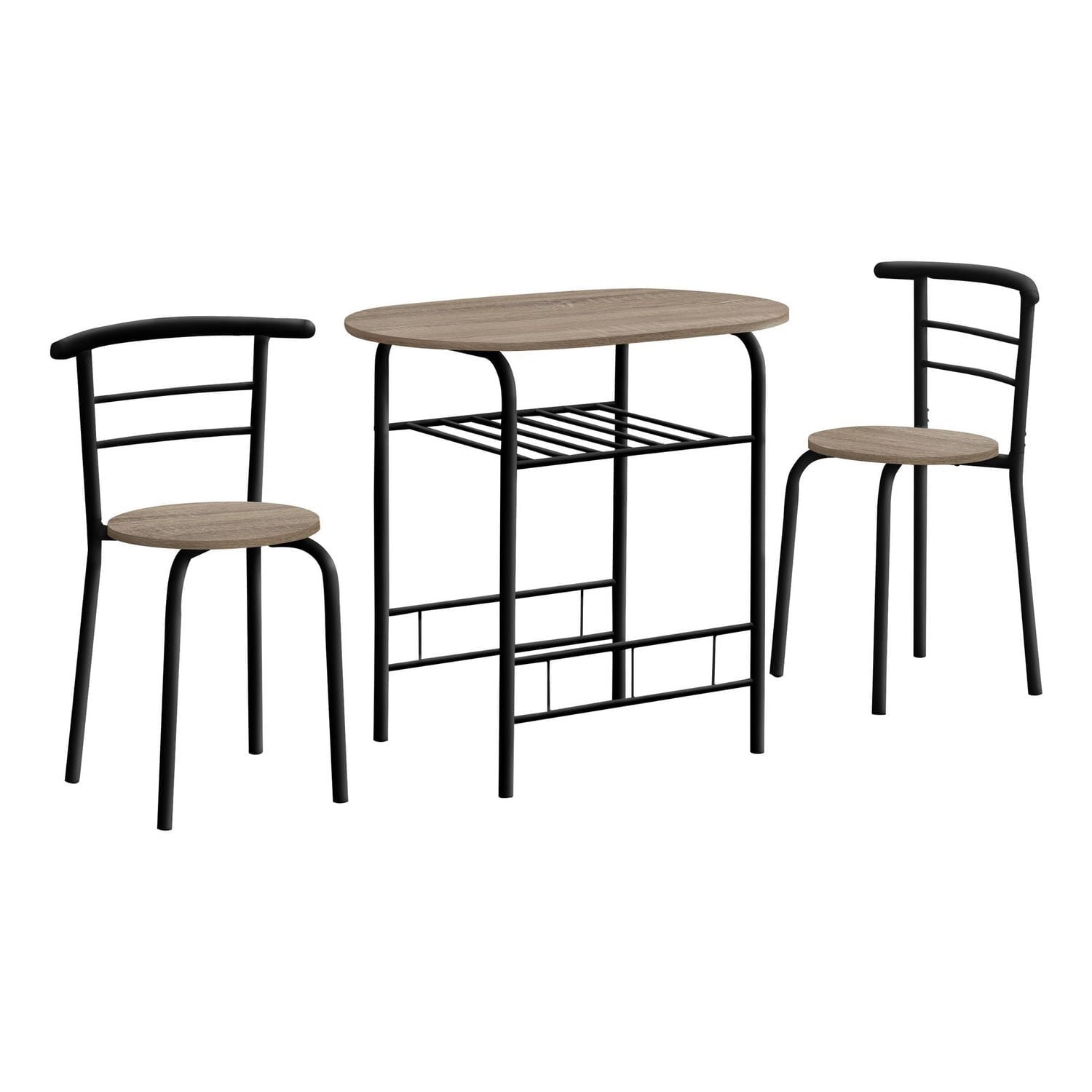 Monarch Specialties Ensemble De Table À Manger, Ensemble 3pcs, Petit, 32" L, Cuisine, Métal, Stratifié, Brun, Noir, Contemporain, Moderne