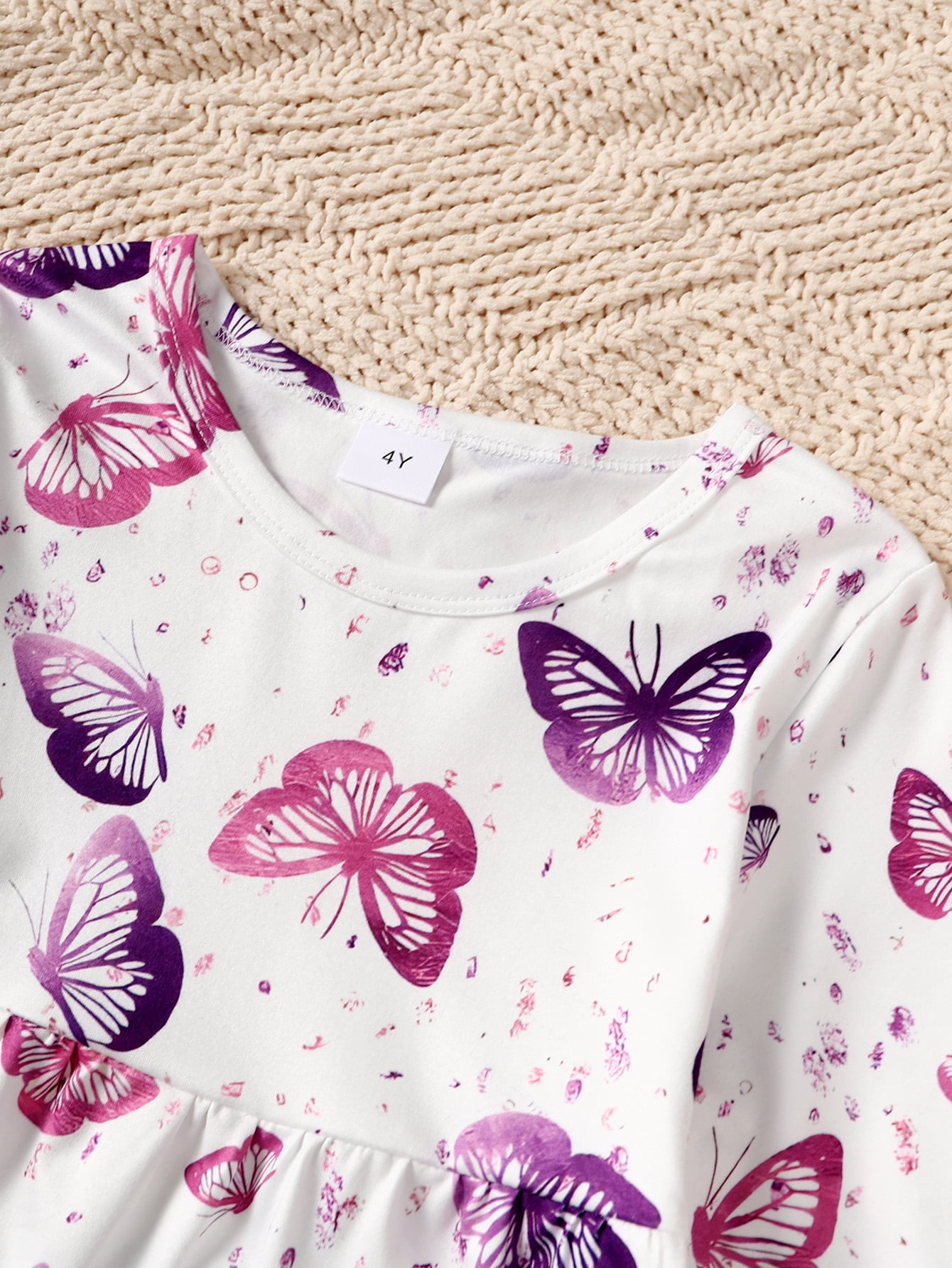 4T Baby Girls Clothes 4T Girls 2PCS Denim Outfits Set Butterfly Print Round Neck Toddler Girls Long Sleeve Top Denim Pants Set White