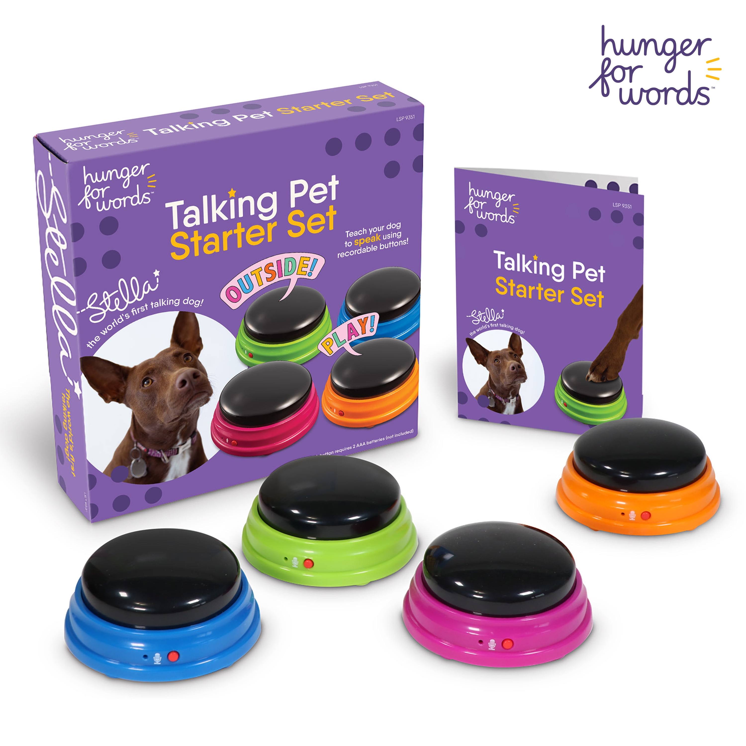 Hunger for Words Talking Pet Starter Set - 4 Recordable Buttons for Dog  Communication, Talking Dog Buttons 