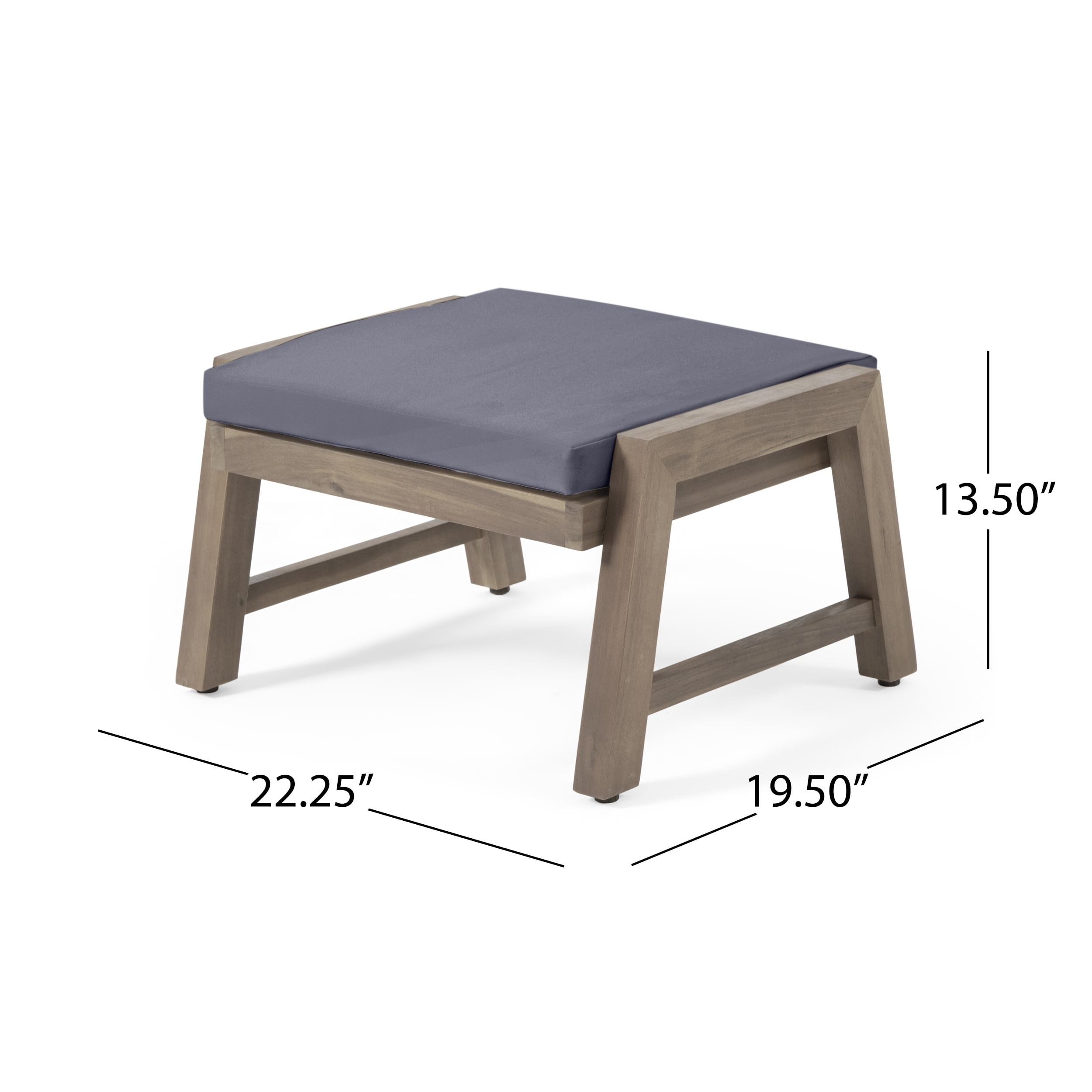 Sasha Acacia Wood Outdoor Ottomans with Cushion, Set of 2, Gray and Dark Gray