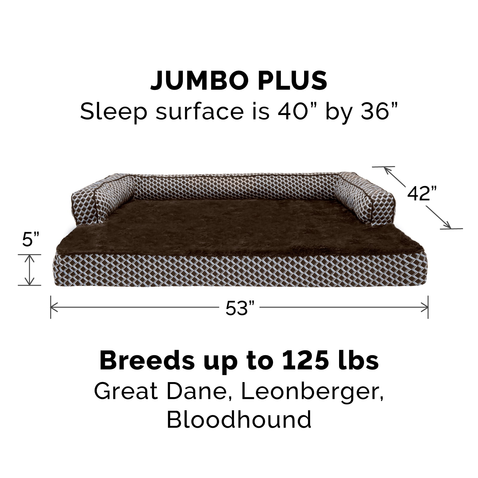 FurHaven Pet Products Plush & Decor Comfy Couch Cooling Gel Top Short Sided Sofa Pet Bed for Dogs & Cats - Diamond Brown, Jumbo Plus