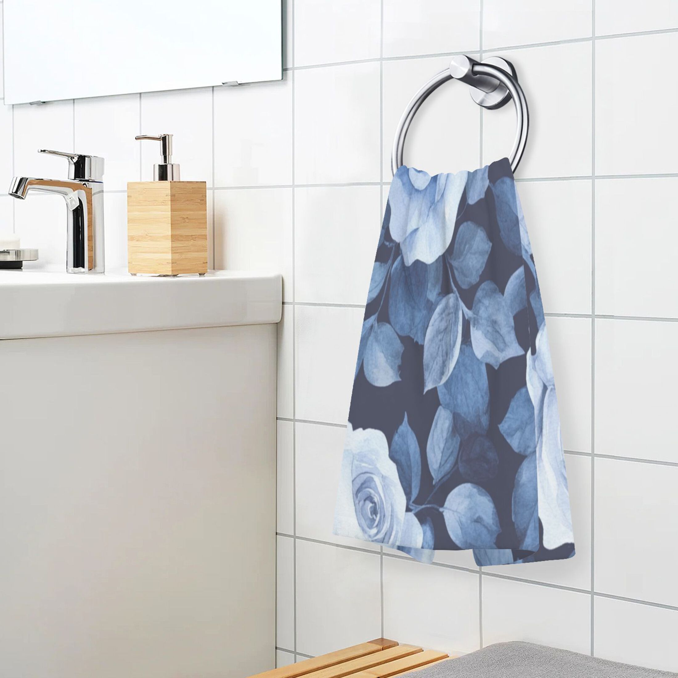 Cotton Towel Two-Piece 16x28 Inch One Sizex2 Face Towel Set Towel Set Cotton Hand Bath Towel Bathroom Beach Teal Roses