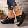 thumbnail image 2 of Denim Wedges Heels for Women Open Toe High Wedge Sandals Solid Color Slip on Slides Casual Summer Slippers Black Size 7.5, 2 of 7