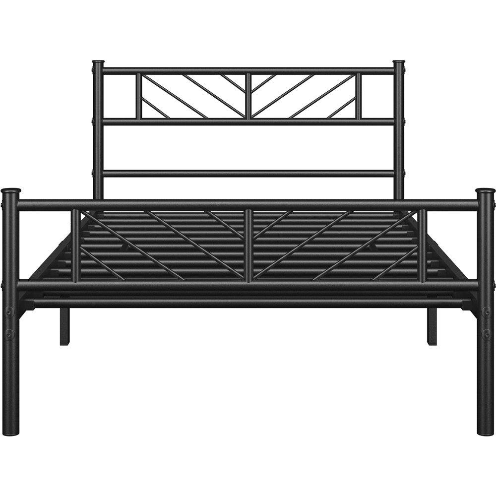 Fullfurnique Minimalist Metal Platform Bed with Arrow Design Headboard for Adults, Full, Black
