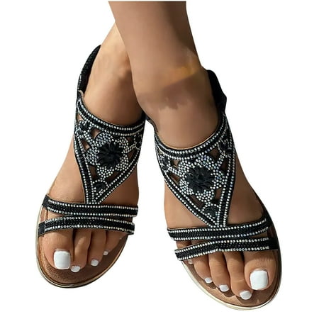 

HAOTAGS Women s Fashion Summer Sandals Beach Trendy Dressy Shoes Black Size 7.5