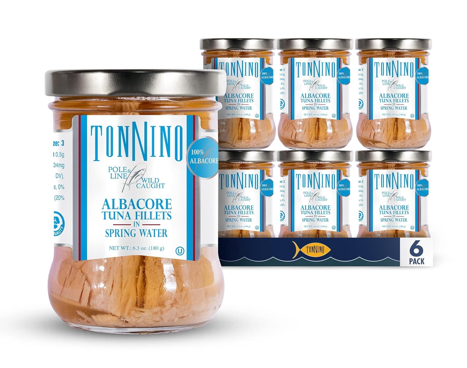 (Pack of 6), Tonnino Albacore Tuna Fillets in Spring Water, 6.3 oz