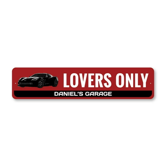 Presonalized Corvette Lovers Only Garage Aluminum Metal Decor Sign - 4x18 inches