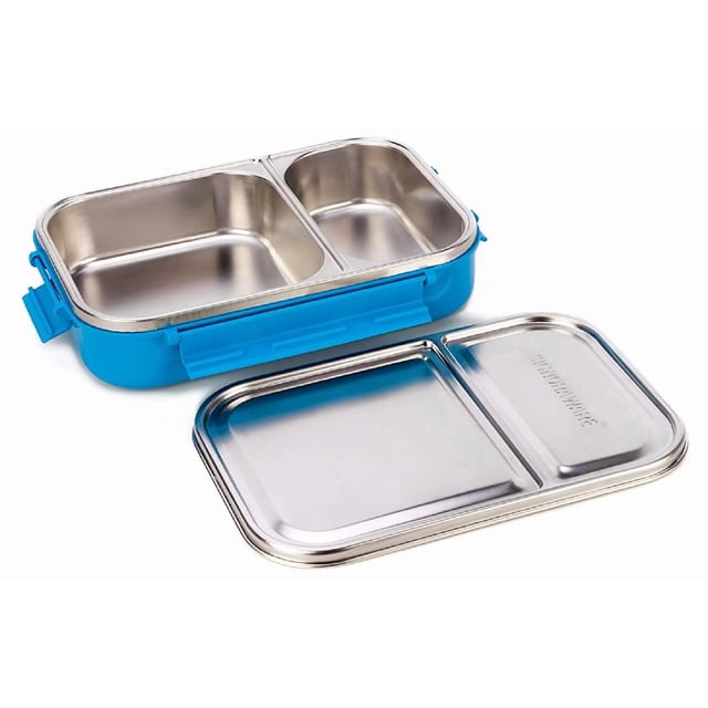 Slim Stainless Steel Lunch Box - Blue, 1 Liter | Compact & Stackable Design Two Compartment Tiffin With Clip Lock Lid - Useful For School, Picnics & Outdoor | Leak Proof, Airtight