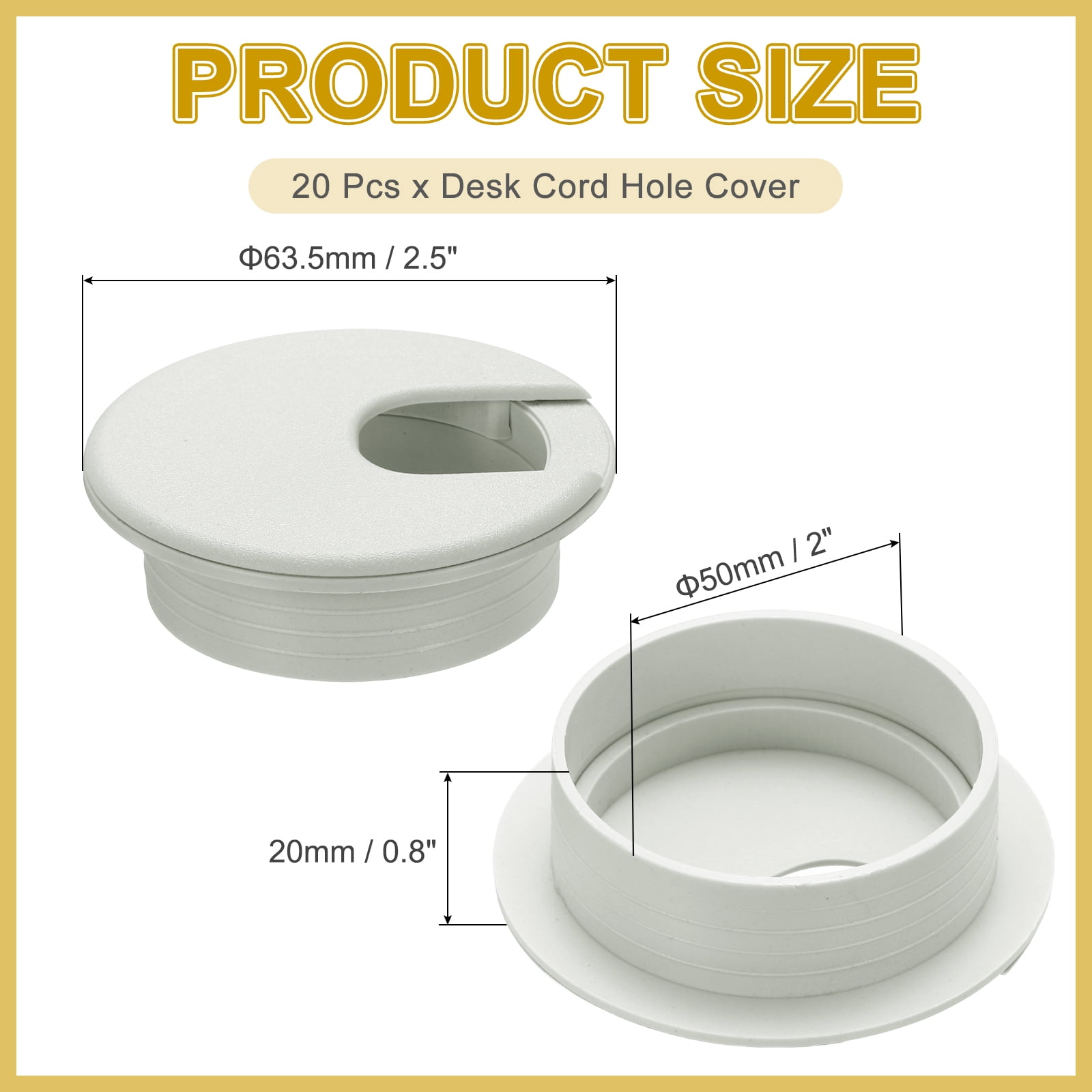 20 Pcs Desk Grommet 2 Inch,ABS Plastic Round Desk Hole Cover,50mm,Gray