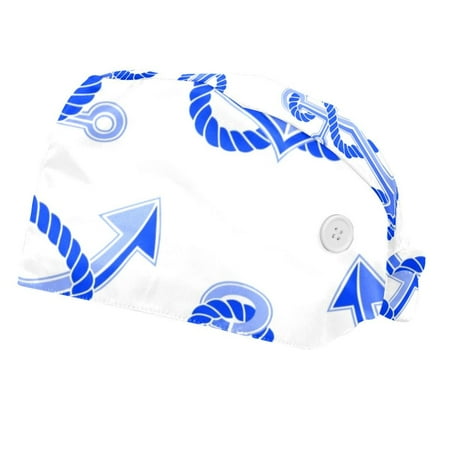 

2PCS Working Cap with Buttons and Sweatband Adjustable Tie Back Hats Bouffant Caps Anchor Scrub Turban Hat