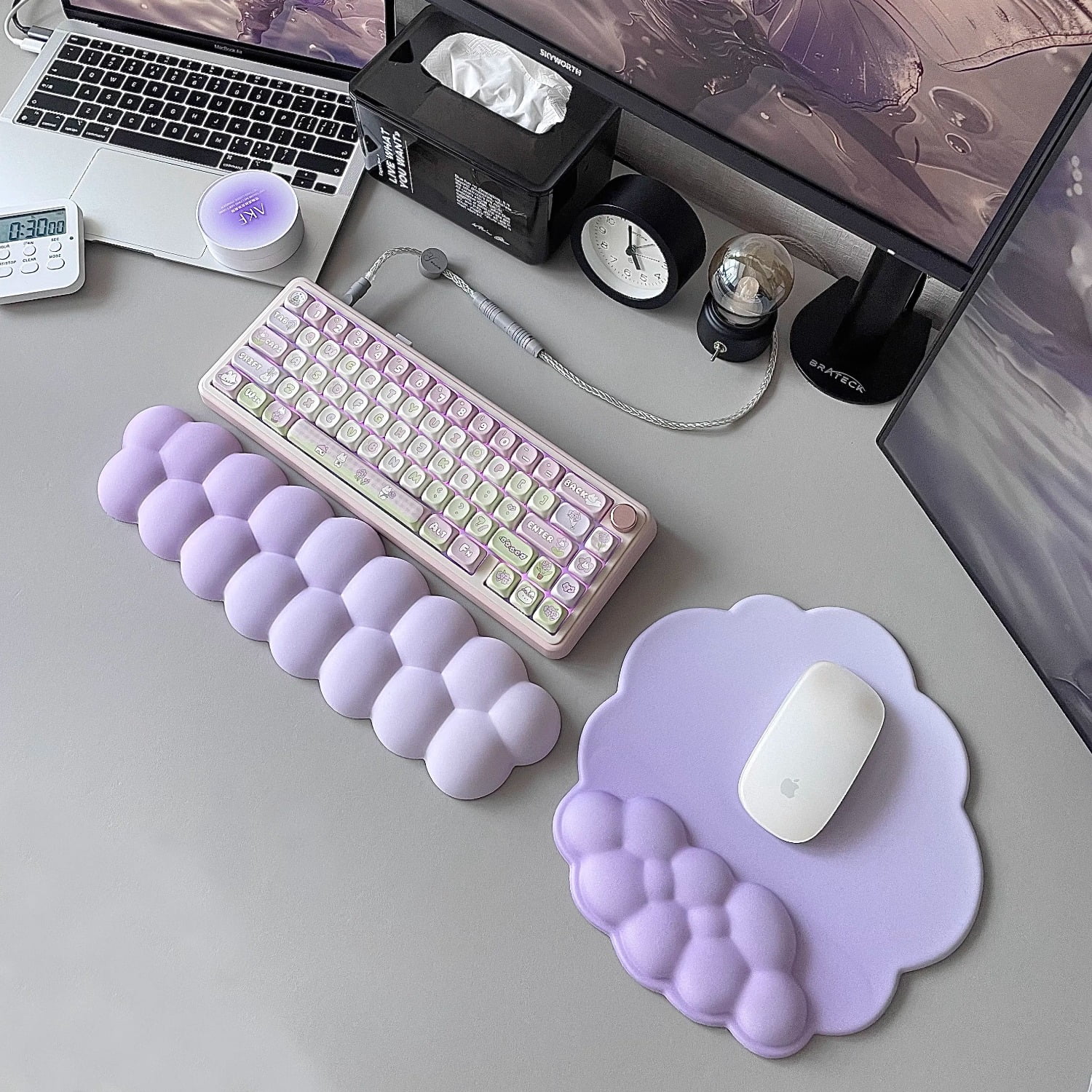 MiFuny Cloud Wrist Rest & Mouse Pad Set, Ergonomic Pillow Support  Fits 61-96% Layout,size 370x105x25mm, Waterproof
