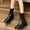 Black, variant on CALAFEBILA Shoes for Women Black Winter Retro Splicing Boots Chunky Heel High-Heels Toe Knitting Boots