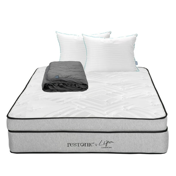 Colchón Queen Size Restonic Lipa Almohadas Royal Twin Protector de Colchón Lux