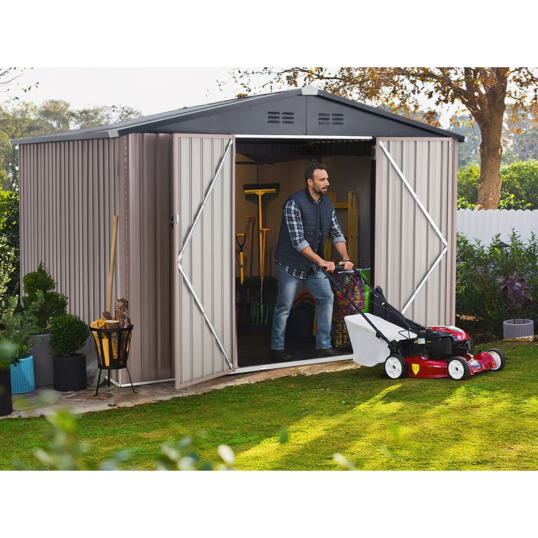 YODOLLA 10'x8' Outdoor Metal Storage Shed, Sliding Roof, Lockable