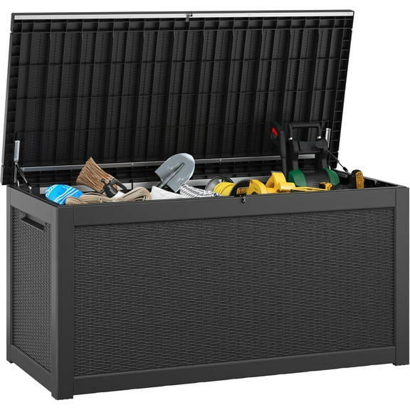 260 Gallon Outdoor Storage Box, Resin Deck Box Waterproof, Storage Chest for Outside Patio, Pool Supplies, Garden Tools, UV Resistant and Weatherproof, Black