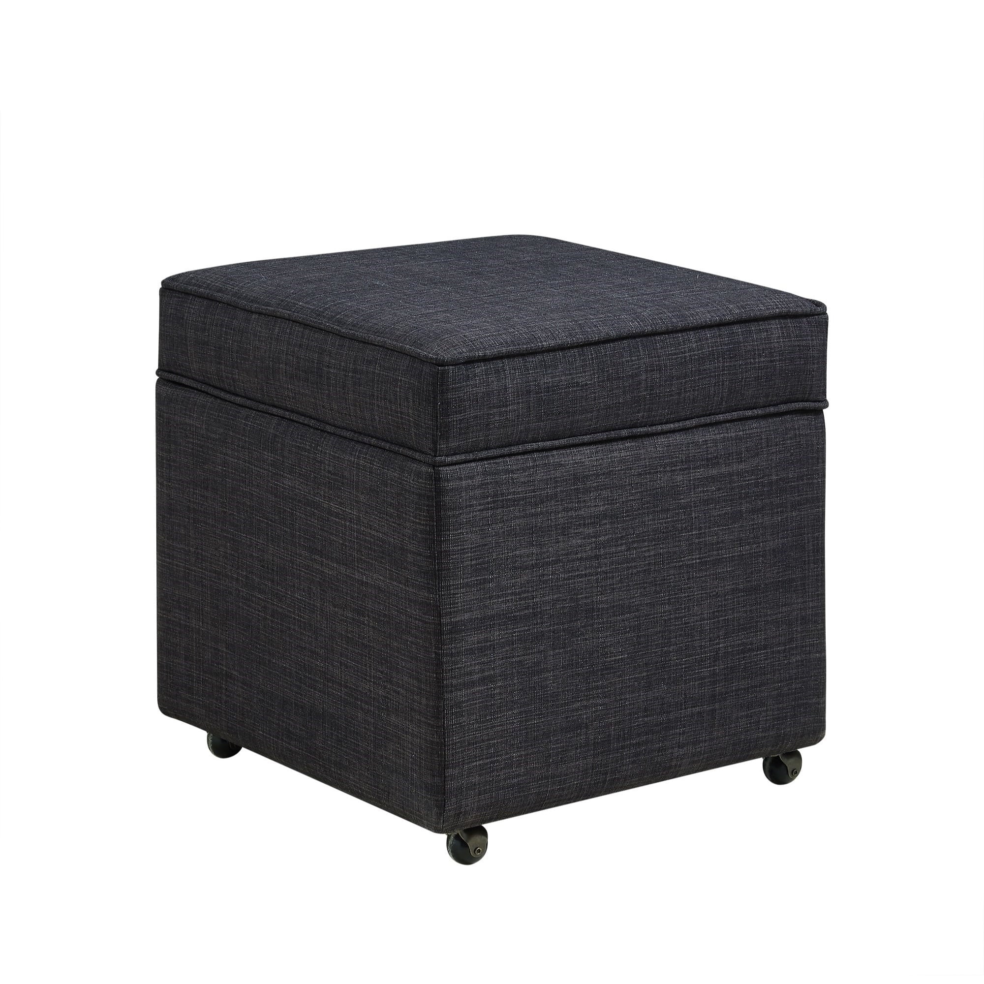 Inspired Home Collins Storage Ottoman Contemporary Linen or Velvet with Casters