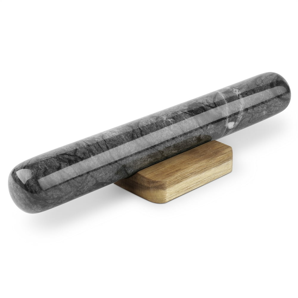 Marble Rolling Pins with Wooden Holder Stand Base 11 Inch Black Heavy
