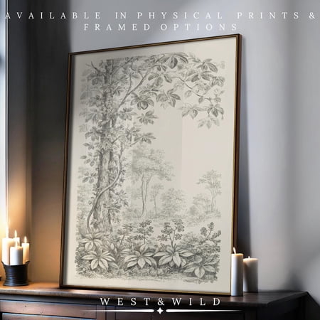Vintage Woodland Botanical Print Un Forest Tree Line Art Nature Wall Decor Real Glass Frame Rustic Home Framing Available Gift Unframed Paper Print