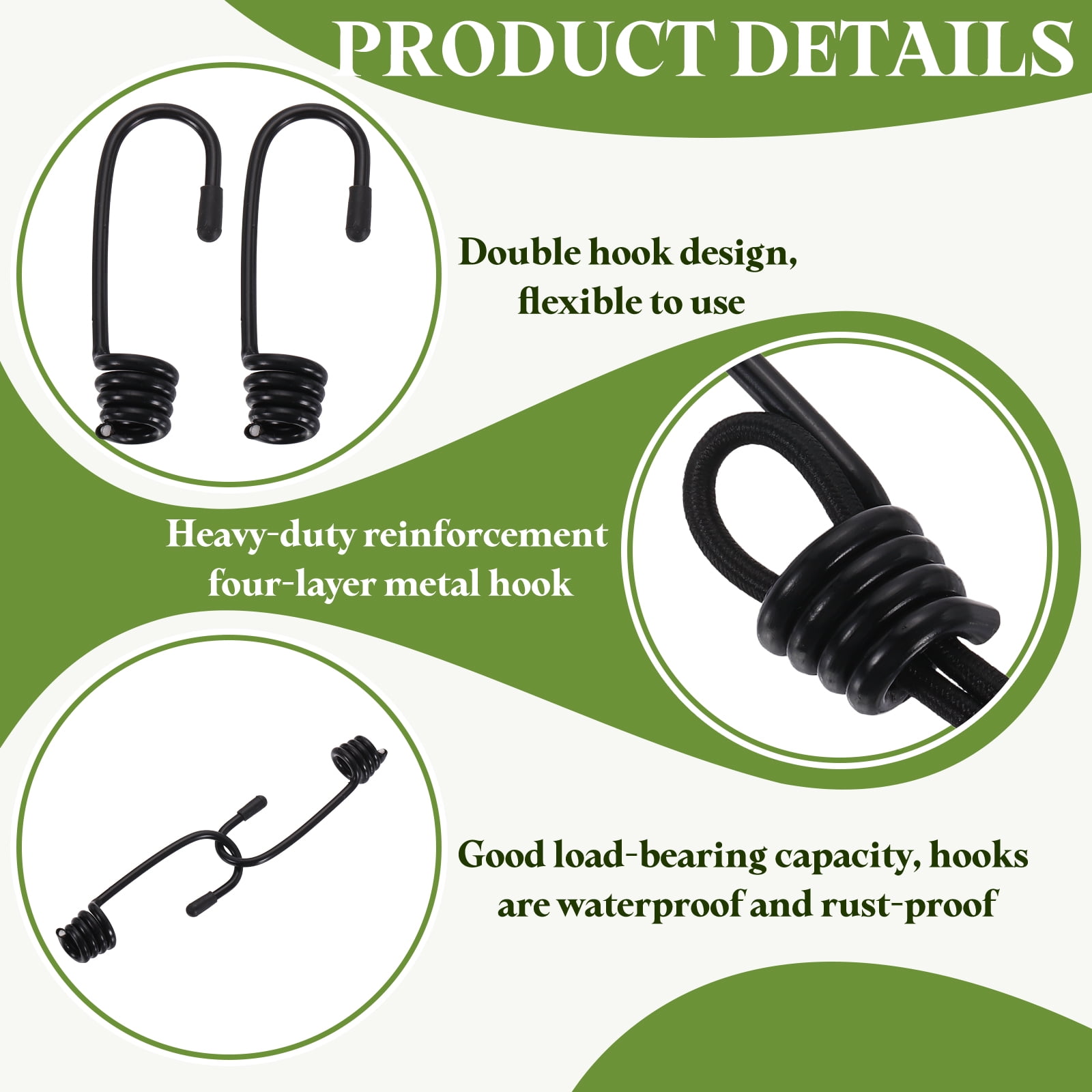 Uxcell 7/16"(11mm) Bungee Cord Hooks 3.3" Length, 15Pcs Heavy Bungee Shock Cord Hook Spiral Wire Hooks End for Rope Strapping Tape Camping Tents Trucks Boats, Black