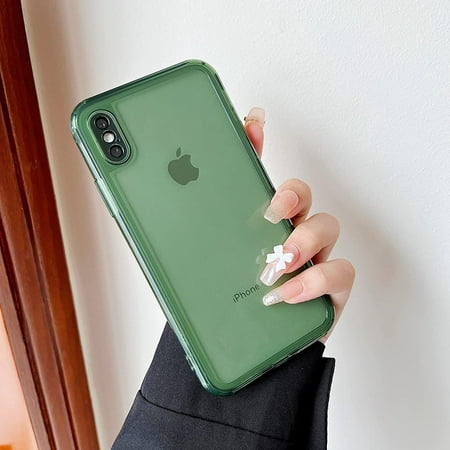 Case for iPhone X,Clear Soft Silicone Bumper Protective Retro Color Transparent Shockproof Phone Case - Green