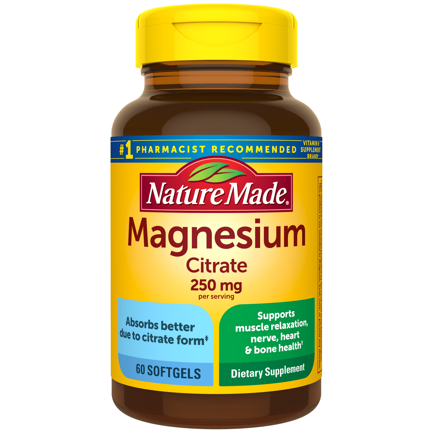 Nature Made Magnesium Citrate 250 mg Softgels Dietary Supplement for Muscle Support, 60 Ct