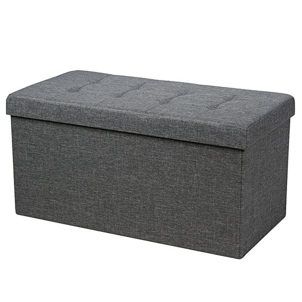 Costway 31.5''Fabric Foldable Storage Ottoman Toy Chest W/Removable Storage Bin Grey\ Dark Grey