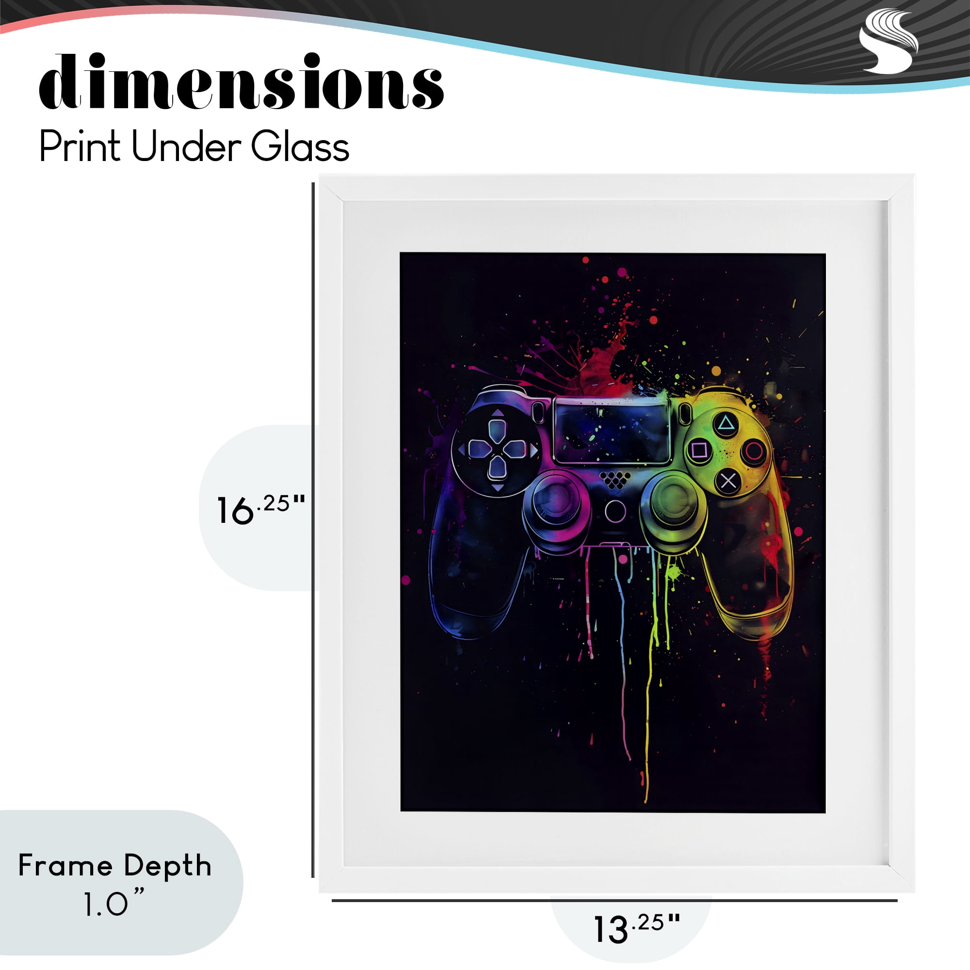 Stupell Industries Rainbow Glow Gaming Controller White Framed Print Under Glass, design by Creative Studio