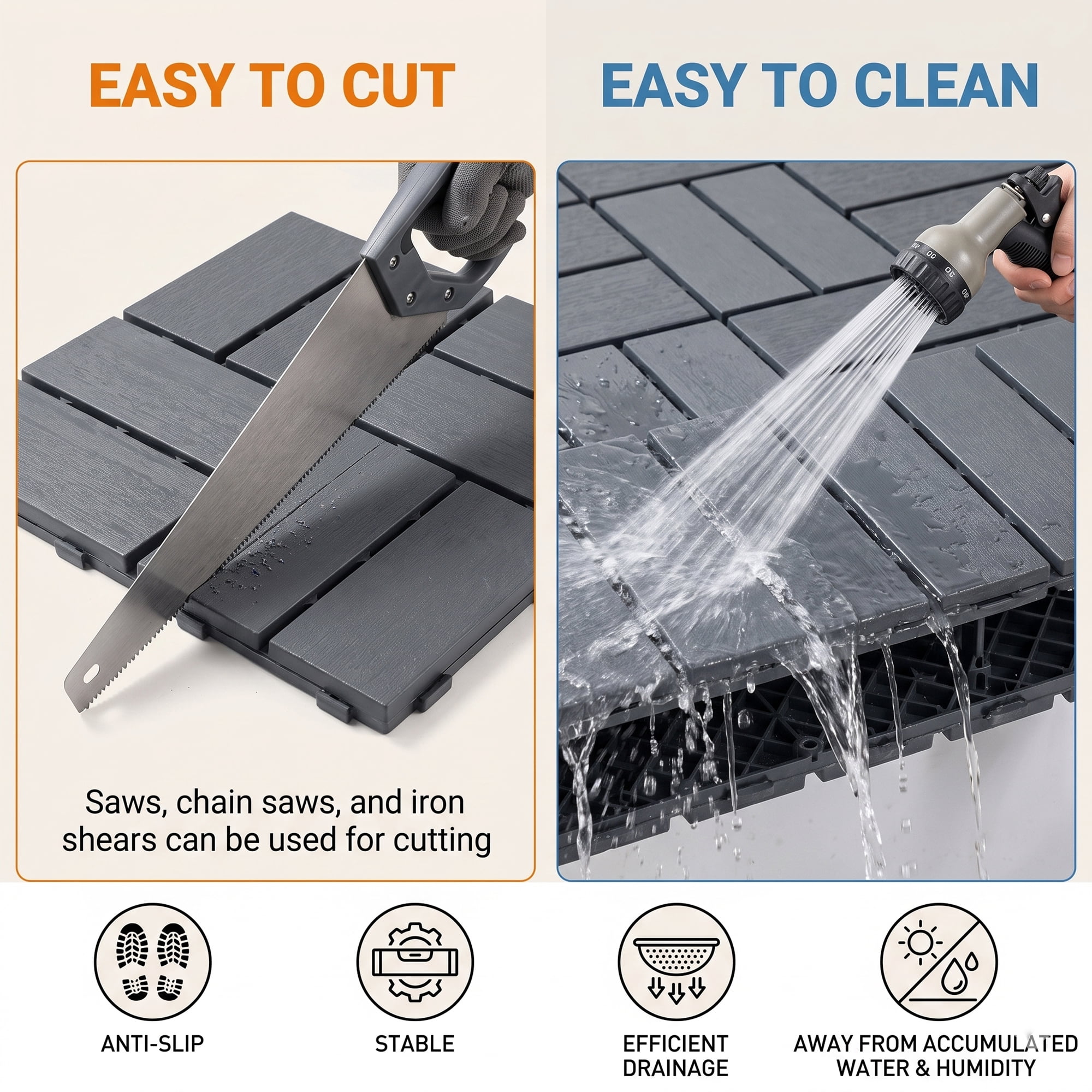 Plastic Interlocking Deck Tiles, 44 Pack 12"x12" Waterproof Non-Slip Outdoor Patio Flooring, All Weather Drainable Snap Together Decking Tiles for Poolside, Porch, Garden, Backyard & Shed Floor