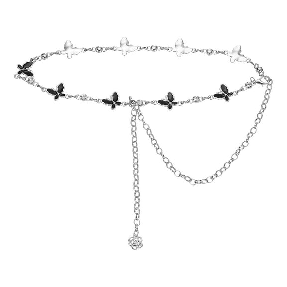 Western Metal Concho Chain Belt, Chain Waist Belts for Women Dresses Jeans Country Concert Outfit, Black Butterfly