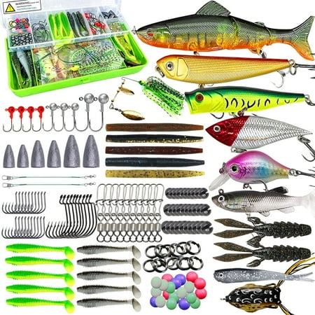 Fishing Lures Kit Set Baits Tackle Including Crankbaits Topwater Lures Spinnerbaits Worms Jigs Hooks Tackle Box and More Fishing Gear Lures for Bass Trout