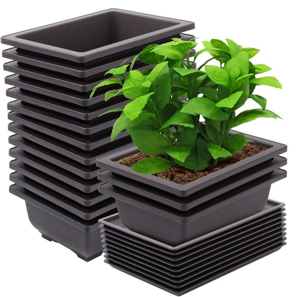 ZEONHEI 15 Pcs Pots d'Entraînement pour Bonsaï de 8,8 Pouces, Pots de Culture pour Bonsaï avec 15 Plateaux de Drainage, Jardinière en Plastique pour Bonsaï pour Jardin, Cour, Bureau, Véranda, Balcon, Déco Maison
