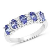 Genuine Oval Tanzanite and White Topaz Ring in Sterling Silver - Size 8.00