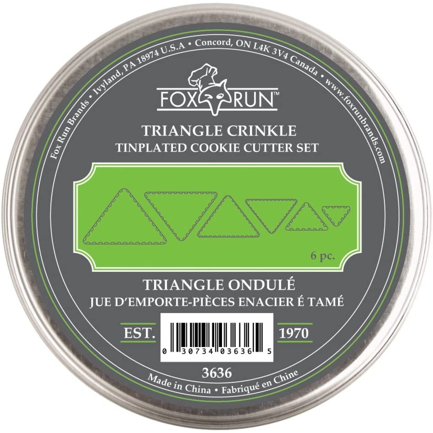 Crinkled Triangle Cookie Cutter Set, 6Piece, Stainless Steel, Triangle