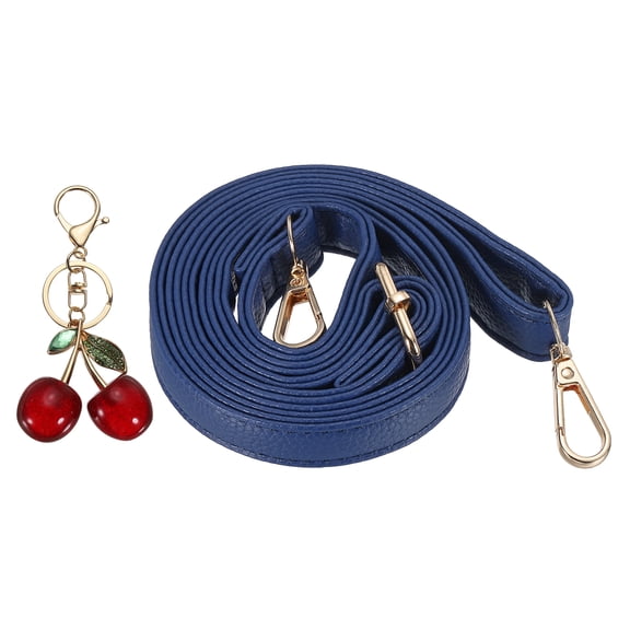 Uxcell Purse Strap Replacement, 51.2" Length 0.8" Wide Adjustable PU Leather Purse Chain Strap with Cherry Pendant for Crossbody Shoulder Handbags Bag, Dark Blue (Light Gold Buckle)