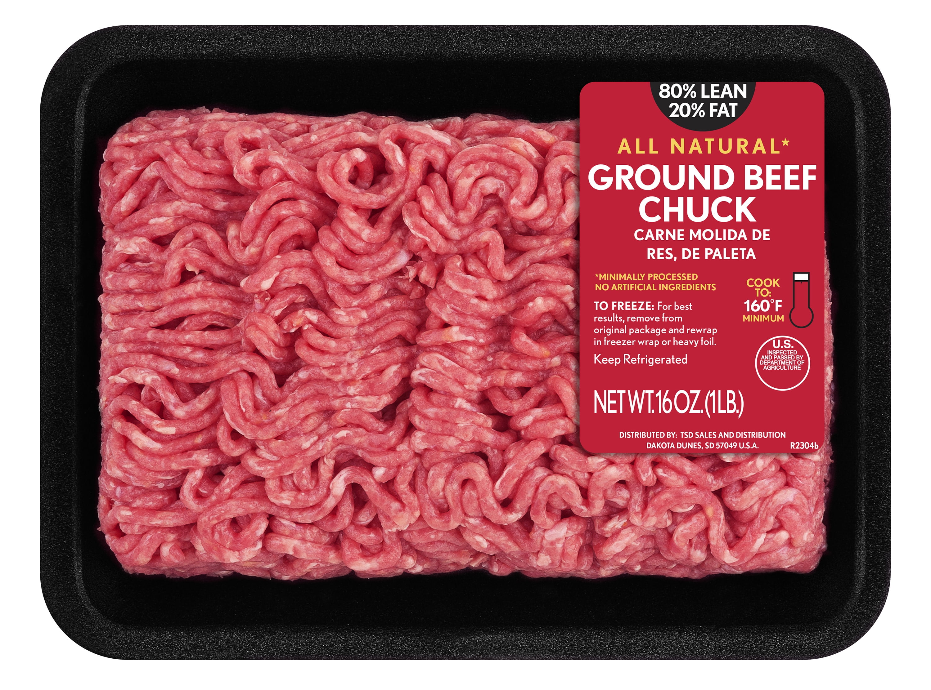 All Natural*, 80% Lean/20% Fat, Ground Beef, Chuck, Tray, 1lbs, (Fresh) -  