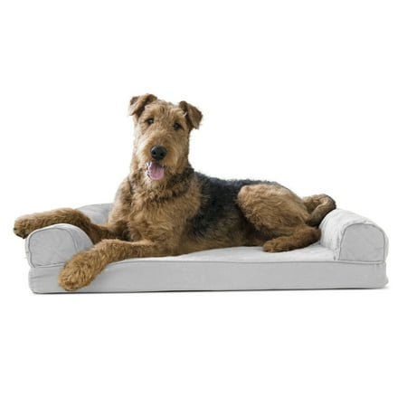 UPC: 0842229105469 | FurHaven Pet Products Quilted Memory Top Sofa-Style Pet Bed for Dogs & Cats – Silver Gray Large
