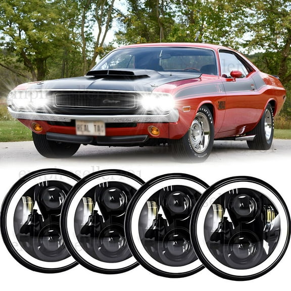 4PCS Halo Angel Eye 5.75" 5-3/4 LED HI/LO Headlights for Dodge Challenger 1970-74