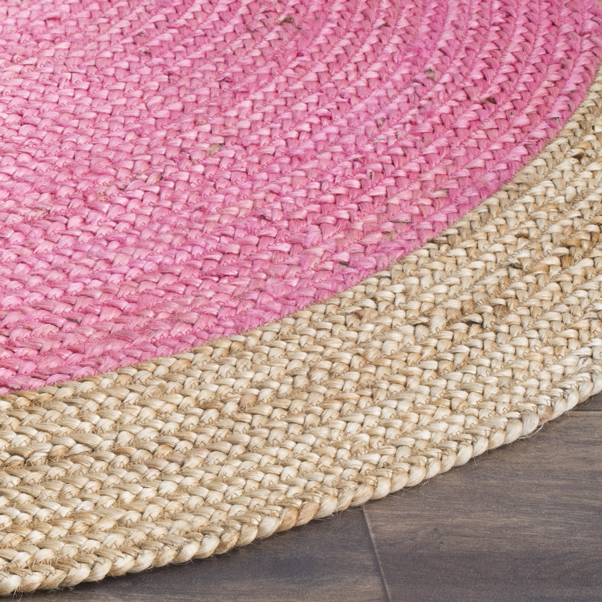 SAFAVIEH Natural Fiber Cebrail Braided Jute Area Rug, Pink/Natural, 5' x 5' Round
