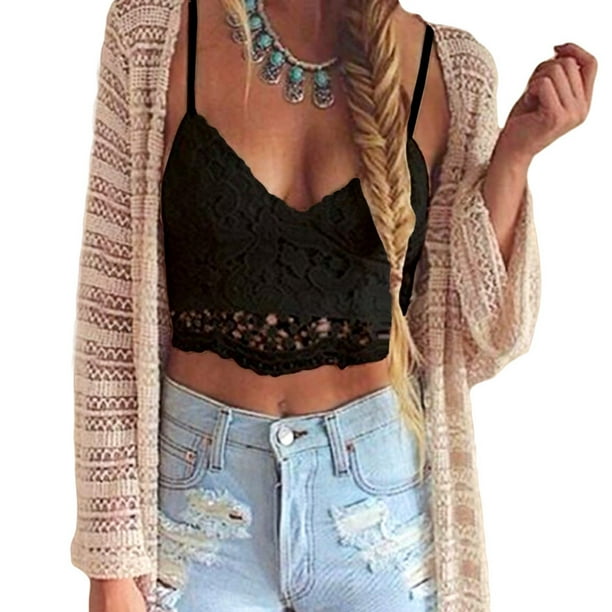 Nuevo Sexy mujer Crop Top Crochet encaje V profunda cuello espaguetis correa de tanque de espalda MABOTO Mujeres camisola