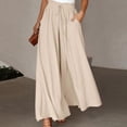 thumbnail image 1 of Women's Solid Color Trousers Elastic Belt Wide Leg High Waist Long Culottes, 1 of 5
