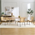 thumbnail image 6 of Mid-Century Modern Dining Chairs Set of 2, Beige Linen Upholstered Seat with Rattan Back and Metal Legs for Kitchen Dining Room, 6 of 10