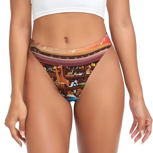 Balery Animals On Noah's Ark2 Tangas de Algodón para Mujer con Estampado – Ropa Interior Sexy, Transpirable, G-string-4X-Large