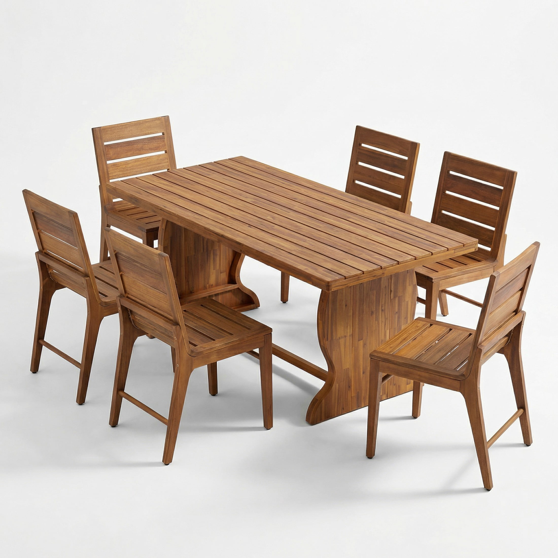 Christopher Knight Home 7-Piece Rustic Outdoor Dining Set, 70" Table and Slatted Chairs, Teak Finish