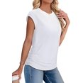thumbnail image 2 of T-shirts d'Été pour Femmes Froncés à Manches Courtes Style Cap, T-Shirts, Col Rond, Mode, Blanc, M, 2 of 6